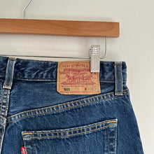 Load image into Gallery viewer, Levi's 501 Floral Patchwork Bell Bottom Flare Denim Jeans Dark Wash