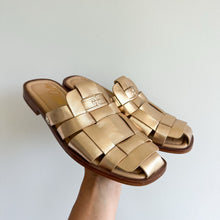 Load image into Gallery viewer, Sam Edelman Dina Fisherman Leather Slip On Mule Sandals Gold 7