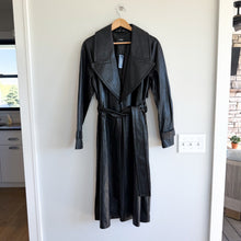 Load image into Gallery viewer, Express Faux Leather Belted Mid Length Trench Coat Black M NWT