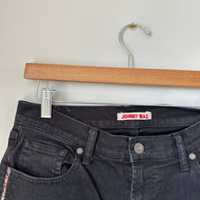 Load image into Gallery viewer, JOHNNY WAS Cropped Baby Boot Embroidered Stripe Raw Hem Jeans Black 29