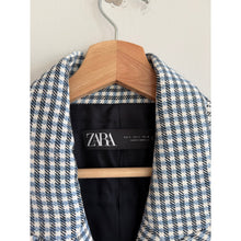 Load image into Gallery viewer, Zara Houndstooth Double-Breasted Long Sleeve Blazer Blue White L