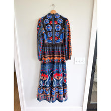 Load image into Gallery viewer, Avara Desi Floral Paisley Print Crew Neck Long Sleeve Maxi Dress Blue S