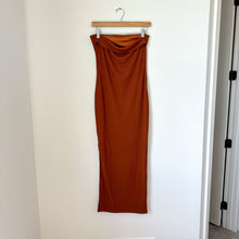 Load image into Gallery viewer, Prettygarden Strapless Ribbed Side Slit Bodycon Maxi Dress Brown S NWT