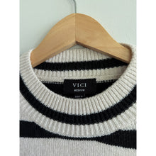 Load image into Gallery viewer, Vici Dont Mind Me Striped Knit Crew Neck Pullover Sweater Black White M