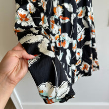 Load image into Gallery viewer, ST. JOHN Silk Floral Mod Print Neck Tie Short Sleeve Midi Dress Black 10 NWT