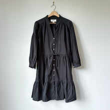 Load image into Gallery viewer, Trovata Birds of Paradis Yulia Tiered Ruffle Neck Long Sleeve Shirt Dress Black