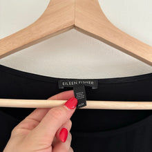 Load image into Gallery viewer, Eileen Fisher Silk Round Neck Short Sleeve Pullover Dress Black M
