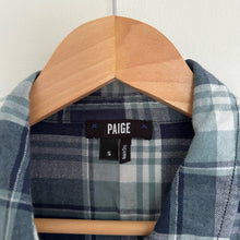 Load image into Gallery viewer, Paige Truddy Trellis Plaid Brushed Button Down Flannel Shirt Blue/Teal S