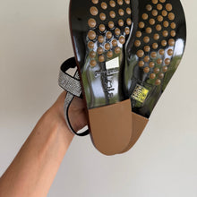 Load image into Gallery viewer, Pedro Garcia Patent Leather Crystal Embellished T-Strap Sandals Black 9 NEW
