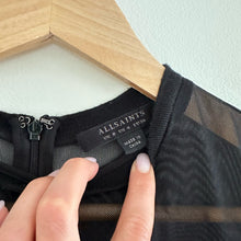 Load image into Gallery viewer, AllSaints Charlton Mesh Lace Short Sleeve Mini Shift Dress Black 4