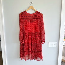 Load image into Gallery viewer, Anthropologie Maeve Canna Semi-Sheer V-Neck Mini Swing Dress Red 0