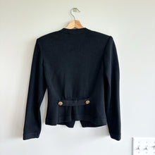 Load image into Gallery viewer, Vintage ST. JOHN Basics Knit Gold Button Front Shoulder Pad Blazer Black S