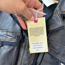 Load image into Gallery viewer, Jakett Meryl Vintage Leather Jacket Snap Front Fringe Seam Midnight L NWT