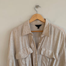 Load image into Gallery viewer, Banana Republic Linen Blend Button Up Utility Long Sleeve Shirt Dress Cream S