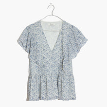 Load image into Gallery viewer, Madewell Georgette Ruffle Sleeve Floral Print Casual Peplum Top Blue XS