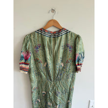 Load image into Gallery viewer, Saloni Lea Silk Floral Print Jacquard V-Neck Puff Sleeve Midi Dress Green 10