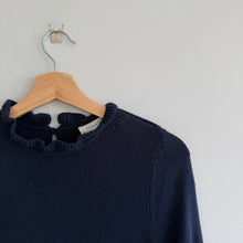 Load image into Gallery viewer, Treasure & Bond Ruffle Hem Long Sleeve Knit Sweater Dress Navy Blue S NWT