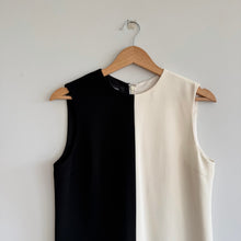 Load image into Gallery viewer, Theory Split Sleeveless Shift Dress in Admiral Crepe Black Cream 4 NWT