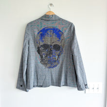 Load image into Gallery viewer, Hipchik Couture Beaded Blue Skull Plaid Single-Breasted Blazer Gray 14