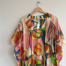 Load image into Gallery viewer, Aratta Silent Journery Floral Beaded Tassel Fringe Hem Kimono Top Pink OS NWT