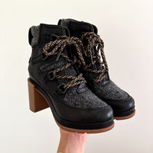 Load image into Gallery viewer, NEW SOREL Blake Lace Up Block Heel Leather Ankle Bootie Black/Brown 5