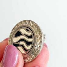 Load image into Gallery viewer, Gianni Versace Vintage Stamped Gold Tone Border Zebra Stripe Brooch Gold