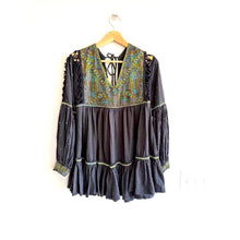 Load image into Gallery viewer, Free People Much Love Embroidered V-Neck Long Sleeve Tunic Top Black XS NWT