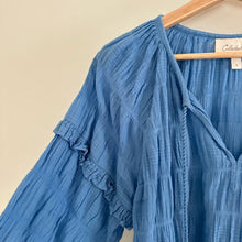 Load image into Gallery viewer, Cleobella Azariah Long Sleeve Smocked Split Neck Blouse Blue S