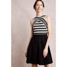 Load image into Gallery viewer, Anthropologie Maeve Crosswise Striped Fit & Flare Bandage Dress Black White 4