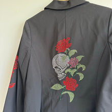 Load image into Gallery viewer, Hipchik Couture Skull Rose Beaded Single-Breasted Blazer Black 14