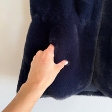Load image into Gallery viewer, La Fiorentina Reversible Faux Fur Hooded Zip Up Vest Navy