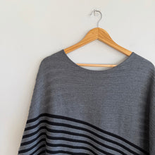 Load image into Gallery viewer, ST. JOHN Wool Asymmetrical Striped Knit Dolman Sleeve Pullover Sweater Gray M