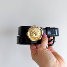 Load image into Gallery viewer, Vintage Karl Lagerfeld Paris Leather Logo Plate Buckle Adjustable Belt Black L