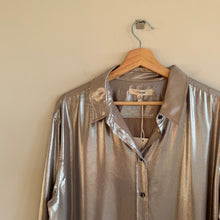 Load image into Gallery viewer, FRAME The Standard Shirt Metallic Long Sleeve Button Up Shirt Silver Lame L NWT