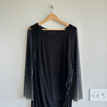 Load image into Gallery viewer, Joseph Ribkoff Beaded Bell Sleeve Round Neck Knee Length Dress Black 14