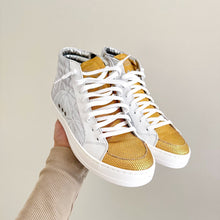 Load image into Gallery viewer, P448 Palm High Top Lace Up Round Toe Sneakers White/Gold 37