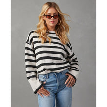 Load image into Gallery viewer, Vici Dont Mind Me Striped Knit Crew Neck Pullover Sweater Black White M