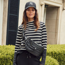 Load image into Gallery viewer, Spanx x Evereve Air Essentials Mock Pullover Striped Black/Porcelain L NWT