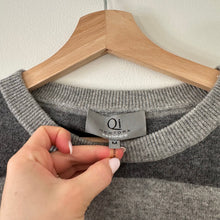 Load image into Gallery viewer, Qi Cashmere Striped Long Sleeve Pullover Sweater Gray M
