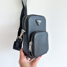 Load image into Gallery viewer, PRADA Saffiano Leather Zip-Around Smartphone Case Crossboday Bag Black