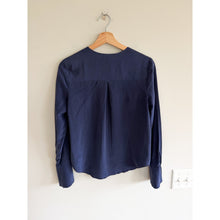 Load image into Gallery viewer, L'Agence Silk Pleated V-Neck Long Sleeve Blouse Blue XS