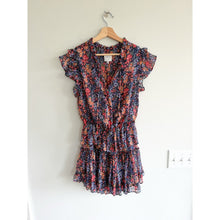 Load image into Gallery viewer, Misa Lillian Floral Pattern Ruffles Tiered Mini Dress Blue Red S