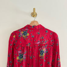 Load image into Gallery viewer, Anthropologie Maeve Fredericka Bird Floral Print Ruffle Button Up Shirt Red 0