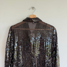 Load image into Gallery viewer, Elie Tahari Sequin Semi-Sheer Button Front Shirt Dress Black L NWT