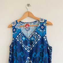 Load image into Gallery viewer, Johnny Was Drawstring Tank Linen Floral Patchwork Midi Tank Dress Blue M