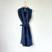 Load image into Gallery viewer, Classiques Entier Linen Blend Sleeveless Wrap Belted Dress Navy 10