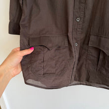 Load image into Gallery viewer, Theory Cotton Pocket Utility Button Front 3/4 Sleeve Top Olive Brown S
