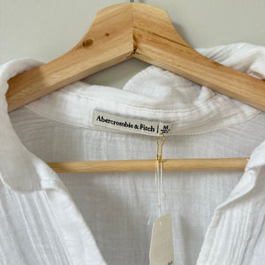 Abercrombie & Fitch Gauze Cotton Long Sleeve Swim Cover Up Shirt White M NWT