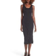 Load image into Gallery viewer, BP. Snap Front Sleeveless Ribbed Bodycon Scoop Neck Midi Tank Dress Black M
