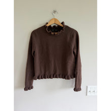 Load image into Gallery viewer, Zara Ruffle Trim Knit Long Sleeve Mock Neck Pullover Sweater Brown S
